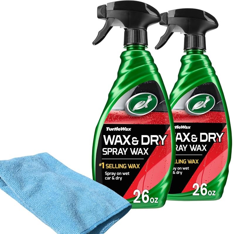 Turtle Wax Wax & Dry Spray – 2‑Pack 26 oz Each with Microfiber Towel, 