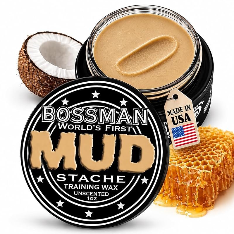 Bossman MUDstache Unscented Mustache Training Wax for Men, 1 oz