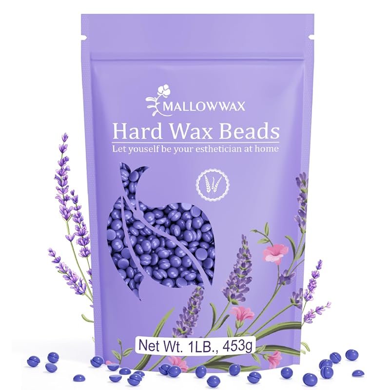 Mallowwax Natural Lavender Hard Wax Beads, Premium Wax Beans for Gentl