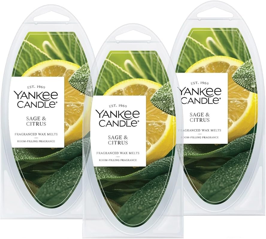 Yankee Candle Sage & Citrus Wax Melts Refills – 6 Count per Pack, 3 Pa