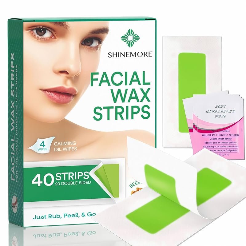 ShineMore Facial Wax Strips – 40 Strips and 4 Oil Wipes, Hypoallergeni