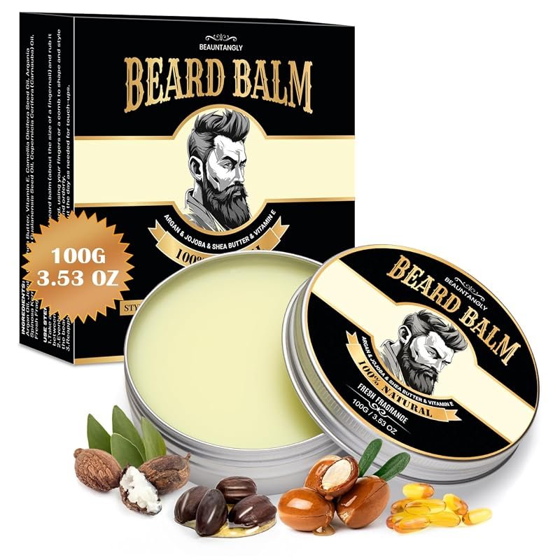 100% Natural Beard Balm – 3.53 oz with shea butter, argan oil, jojoba 