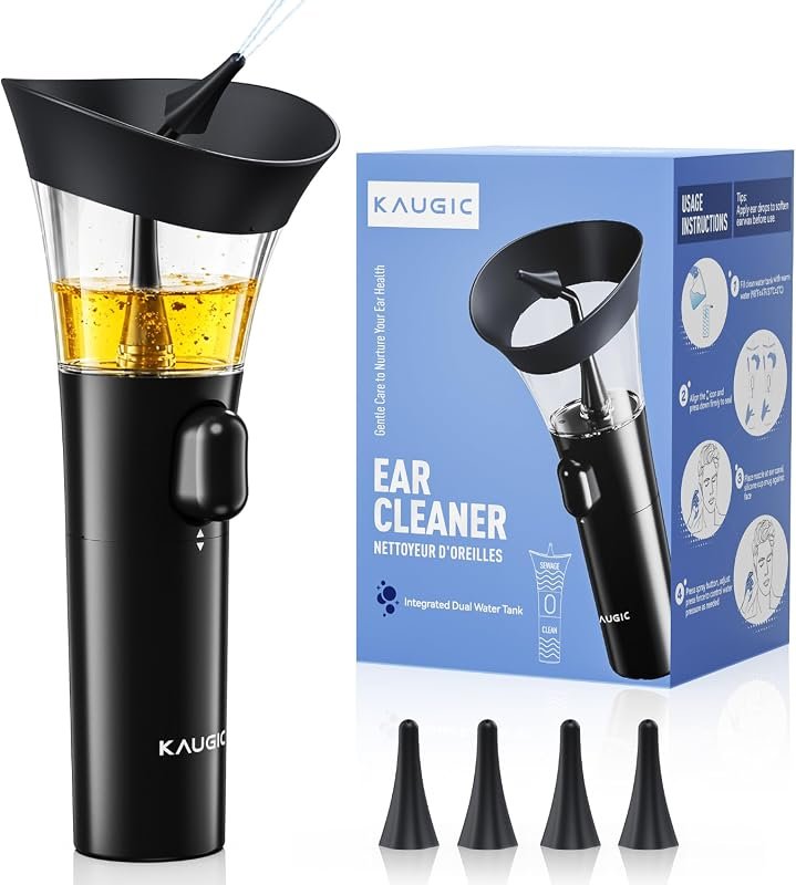 KAUGIC Manual Ear Cleaner Kit with One-Hand Flushing Design, Black Fin