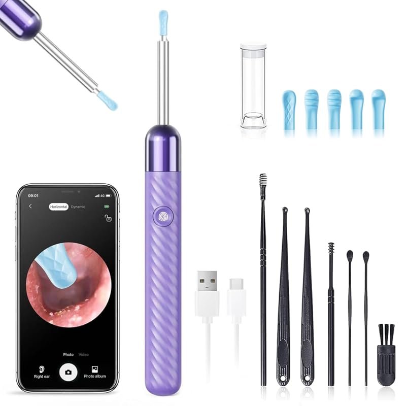 LEIPUT 1080P Ear Wax Removal Tool with Camera, 6 Spatulas, iOS/Android