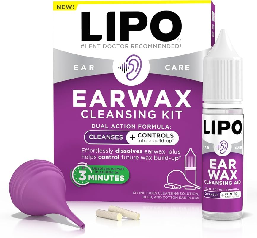 LIPO Earwax Removal Kit – Set with Wax Drops, Bulb Syringe, and Ear Pl