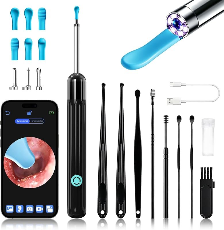 1080P HD Ear Wax Removal Kit with Lighted Camera, IP67 Waterproof, Saf