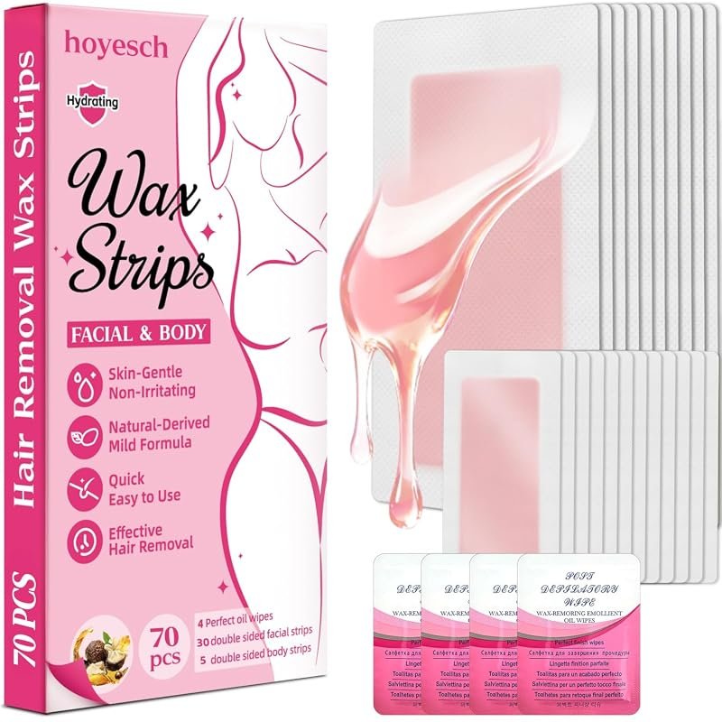 70PCS Wax Strips Kit – 60 Facial and 10 Body Strips for Quick, Salon‑Q