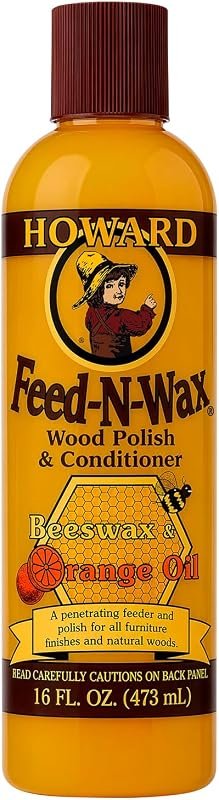 Howard Products Feed‑N‑Wax 16 oz Orange Beeswax Wood Polish & Conditioner Revives Shine, Conditions & Protects Furniture