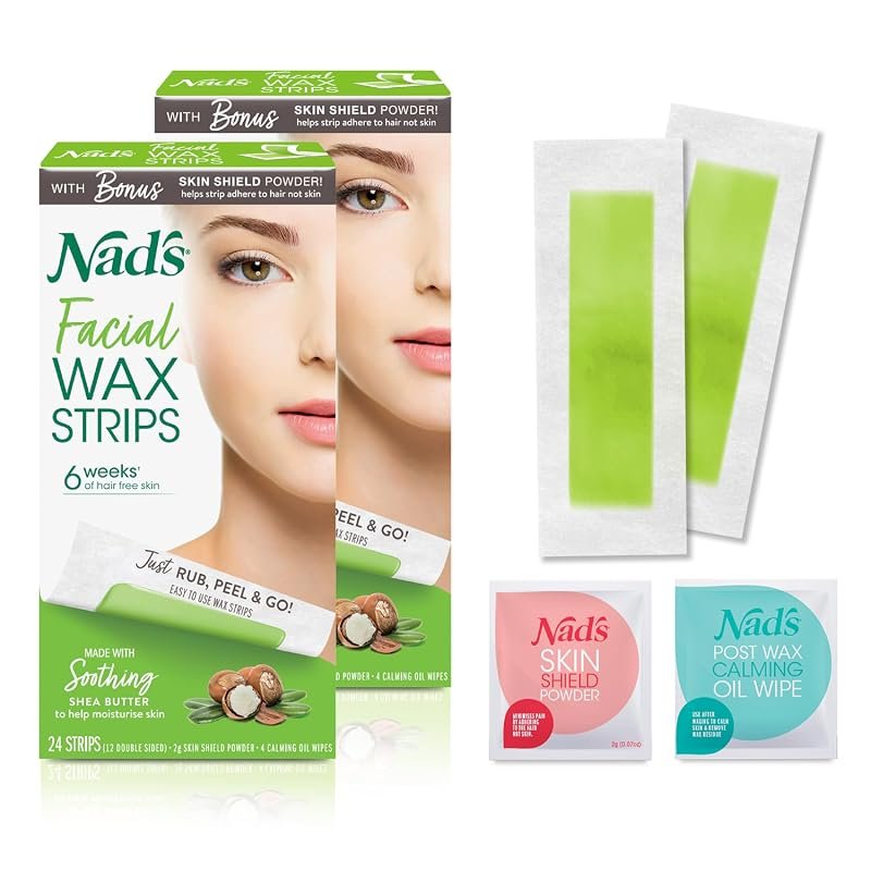 Nad's No‑Heat Facial Wax Strips Shea Butter, Vitamin E, Skin Shield – 