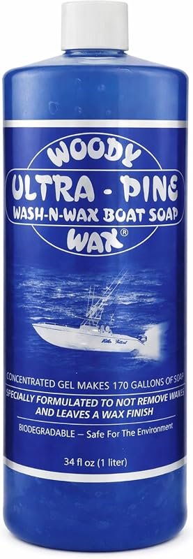 Woody Wax Pine Boat Soap – 34 oz Wash 'n' Wax Formula Removes Saltwate