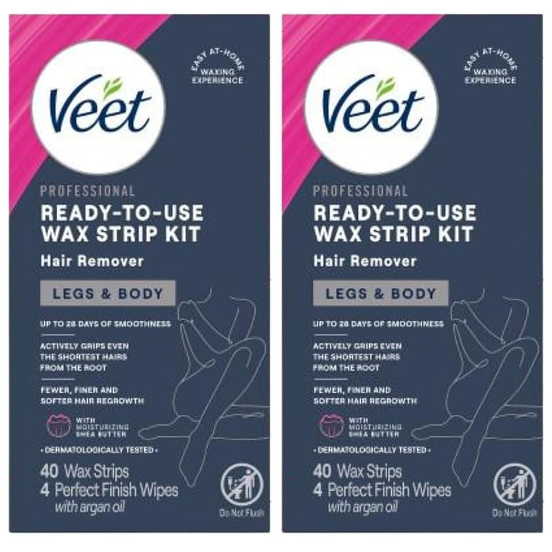 Veet Leg & Body Removal Kit – Wax Strips with Shea Butter, 40 Count, 2