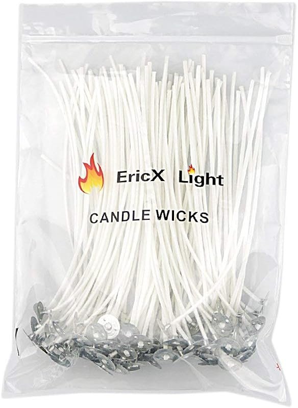 EricX Light 100‑Piece Natural Candle Wicks – 6‑inch Low‑Smoke, Pre‑Wax