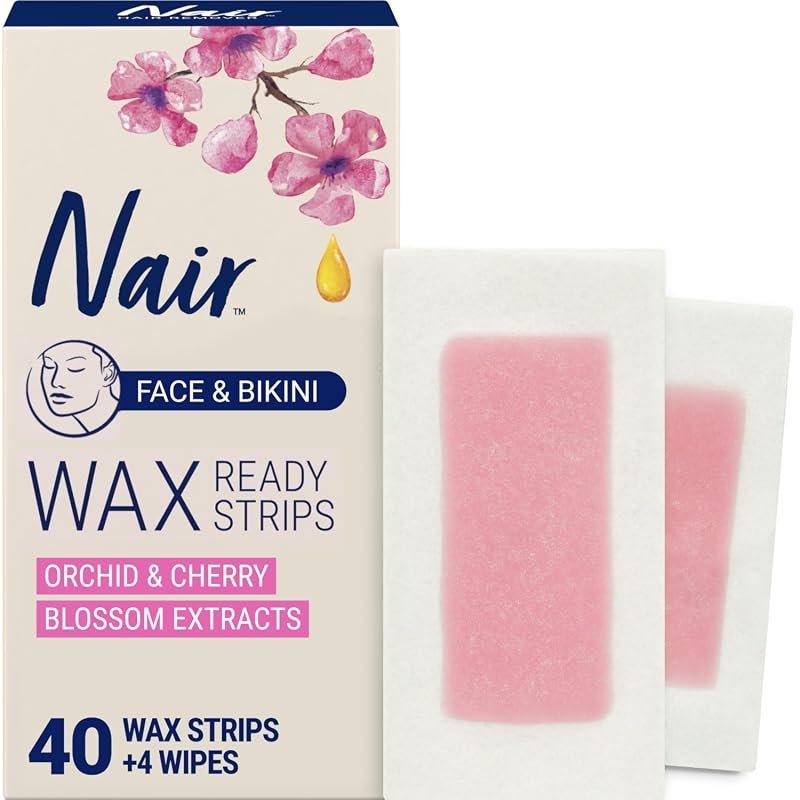 Nair Ready‑to‑Use Wax Strips – 40 Count for Face and Bikini Hair Remov