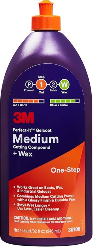 3M Perfect-It 36106 Gelcoat Medium Cutting Compound & Wax – 1 Quart Fo