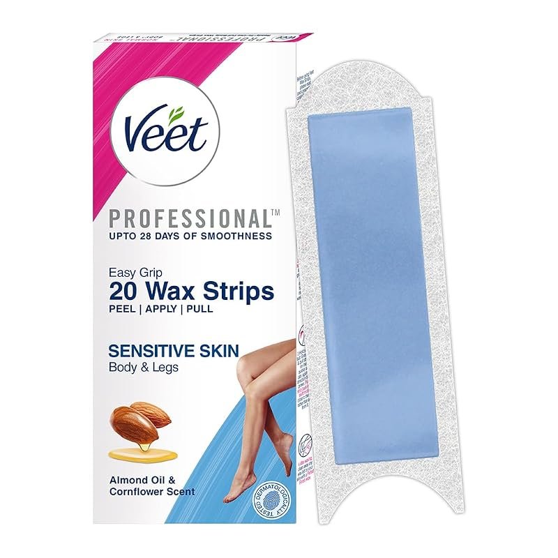 Veet Full Body Waxing Kit for Sensitive Skin – 20 Premium Strips, Long‑Lasting Smoothness, No‑Mess Application