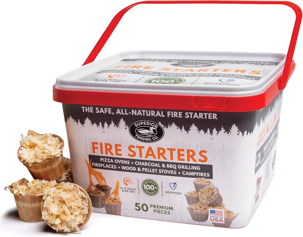 Superior Trading Fire Starter Pods – 50 Pods, 3 lb Bucket, 15‑20 min B