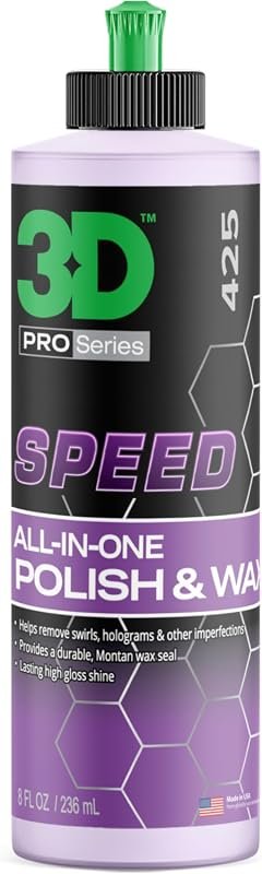 3D Speed All‑In‑One Polish & Wax – 8 oz, removes scratches, swirls, an