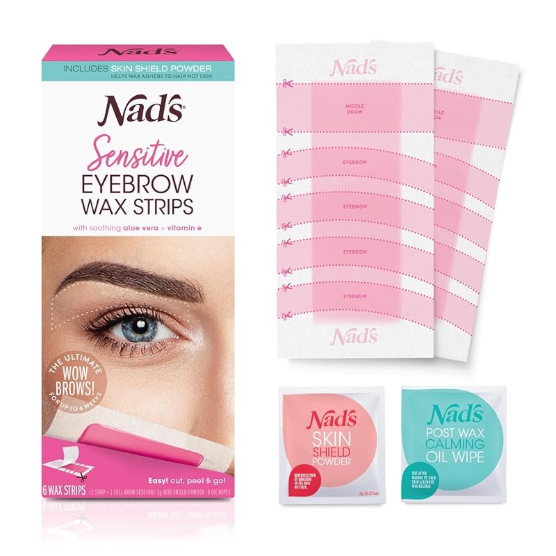 Nad's Eyebrow Wax Strips – 6‑count facial hair removal kit for women,