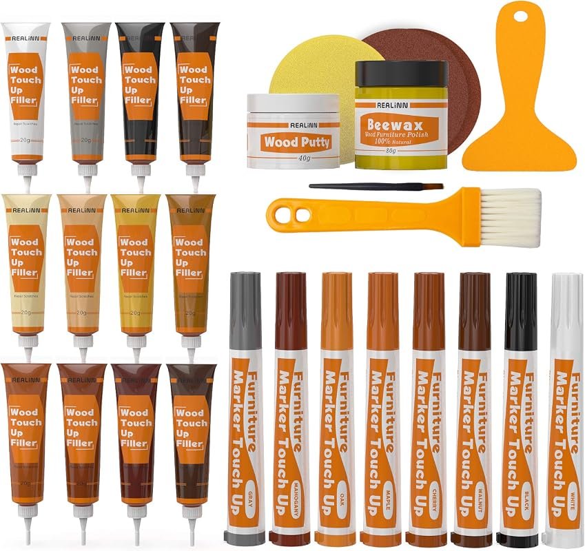 REALINN Wood Furniture Repair Kit – 28 touch‑up markers for scratches,