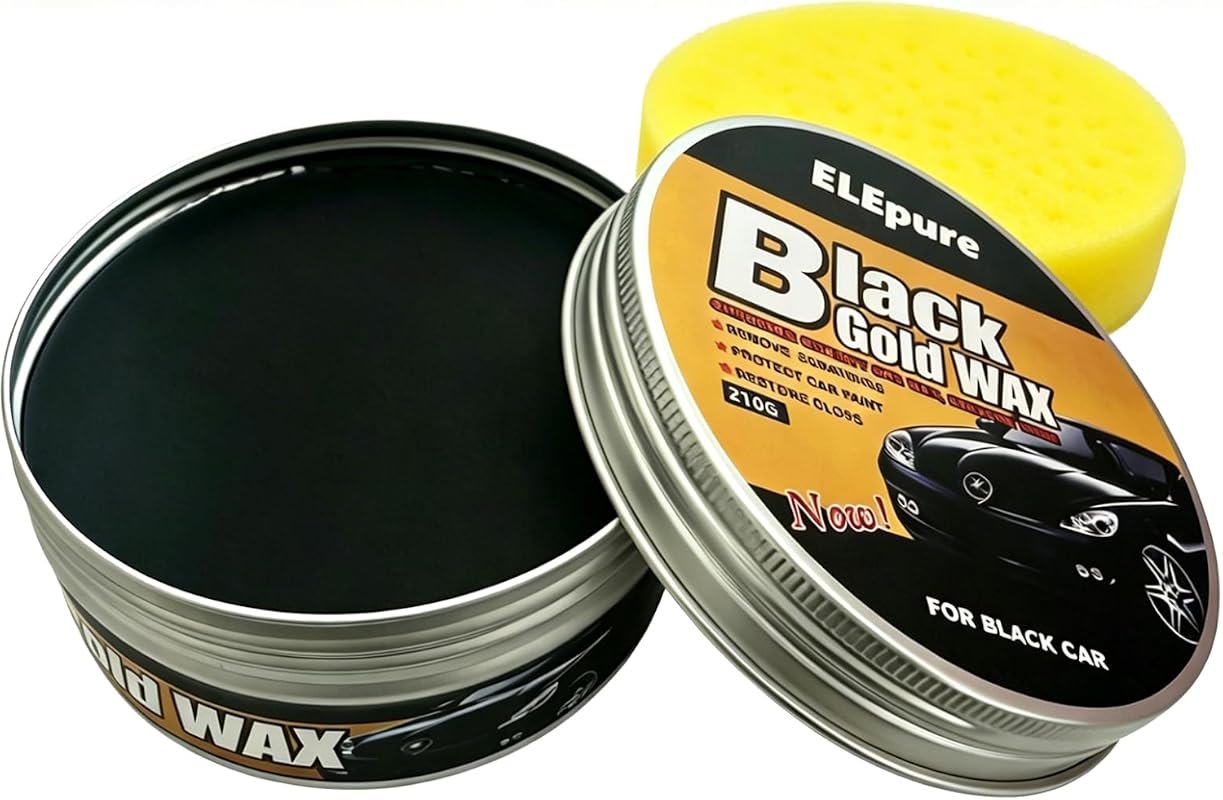 Black Gold Car Wax with Pad – Solid Auto Carnauba Polish Cleaner for H