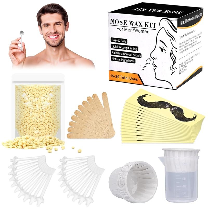 Yovanpur Nose Wax Kit – 100 g Wax Beads, 20 Applicators, Mustache Prot