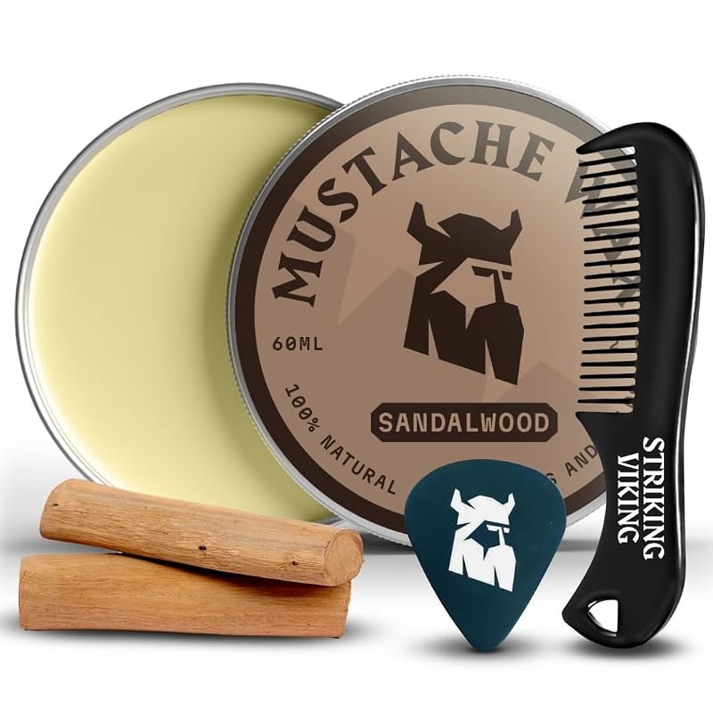 Striking Viking Mustache Wax Kit – 2 oz, Sandalwood Scent, Strong Hold