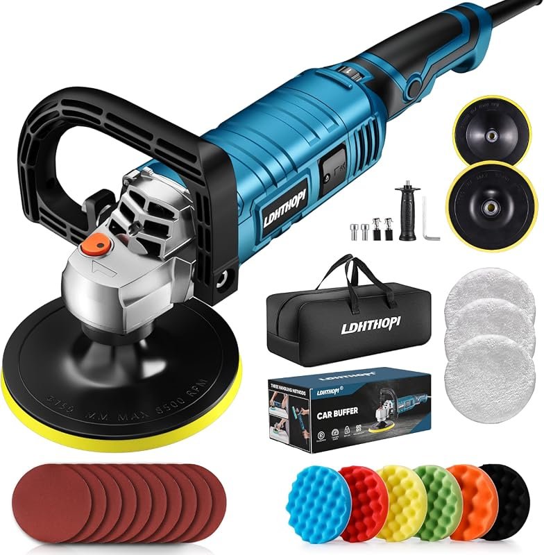 LDHTHOPI 1600W Rotary Buffer Polisher 7‑Inch with Variable 1000‑3500 R