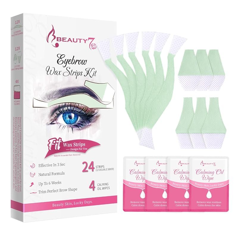 Beauty7 Facial Wax Strips – 24‑Strip Home Eyebrow Kit with 4 Calming O