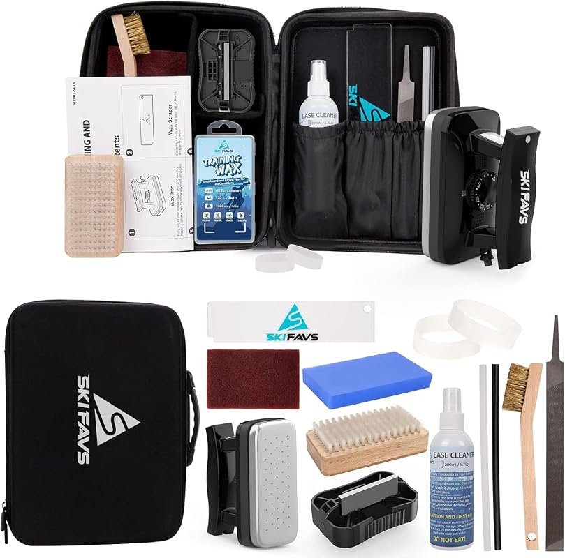 Ski & Snowboard Wax Kit – All‑Temp Wax, Iron, Base Cleaner, Brush, Scraper