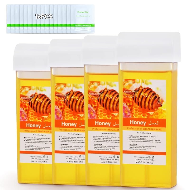 Honey Roll On Wax Cartridge – 4‑Pack Natural Tested Refills for Body,