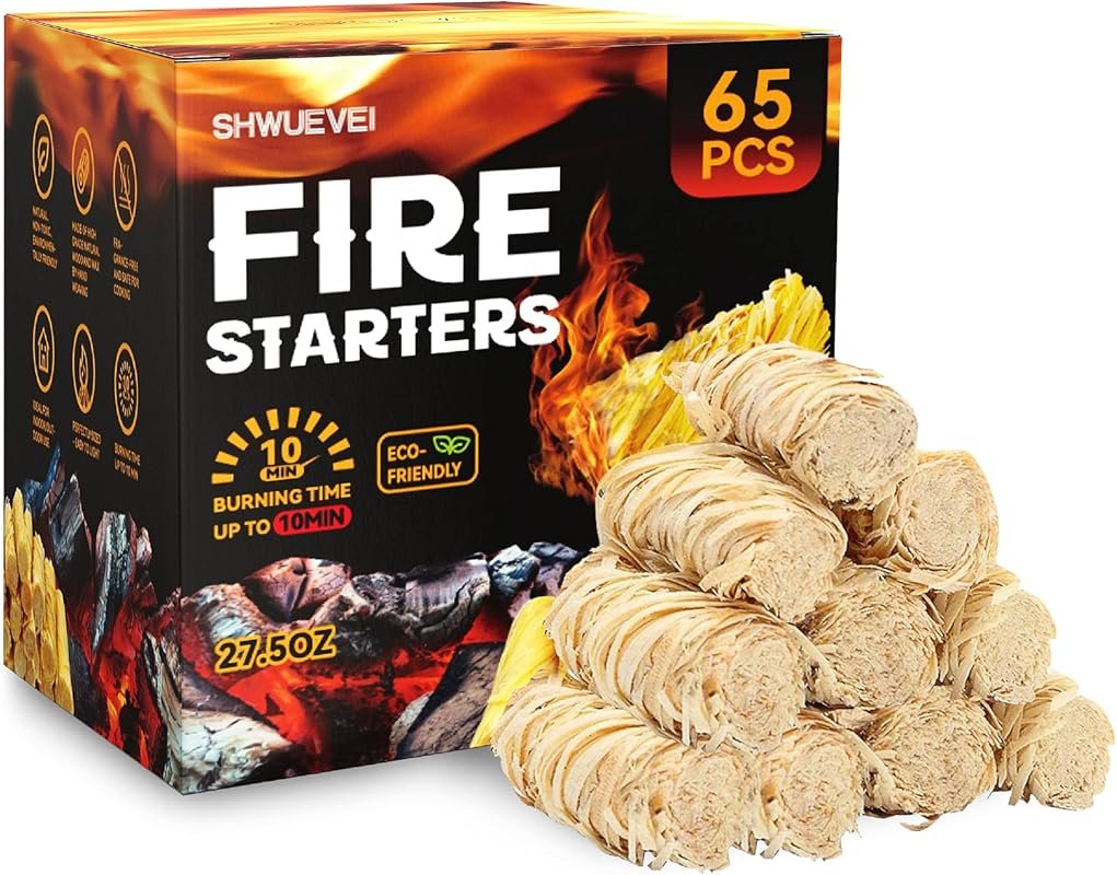 Shwuevei 65‑Piece Natural Fire Starter Pack – Fast Ignition for Firepl