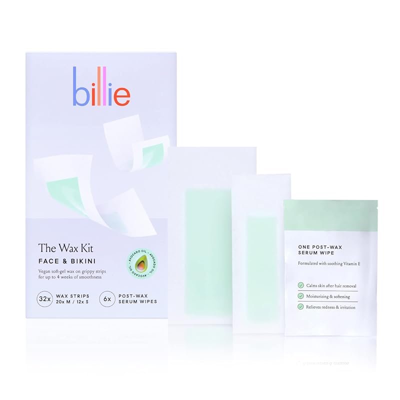 Billie Wax Kit – 32 Wax Strips for Face & Bikini plus 6 Post‑Wax Serum