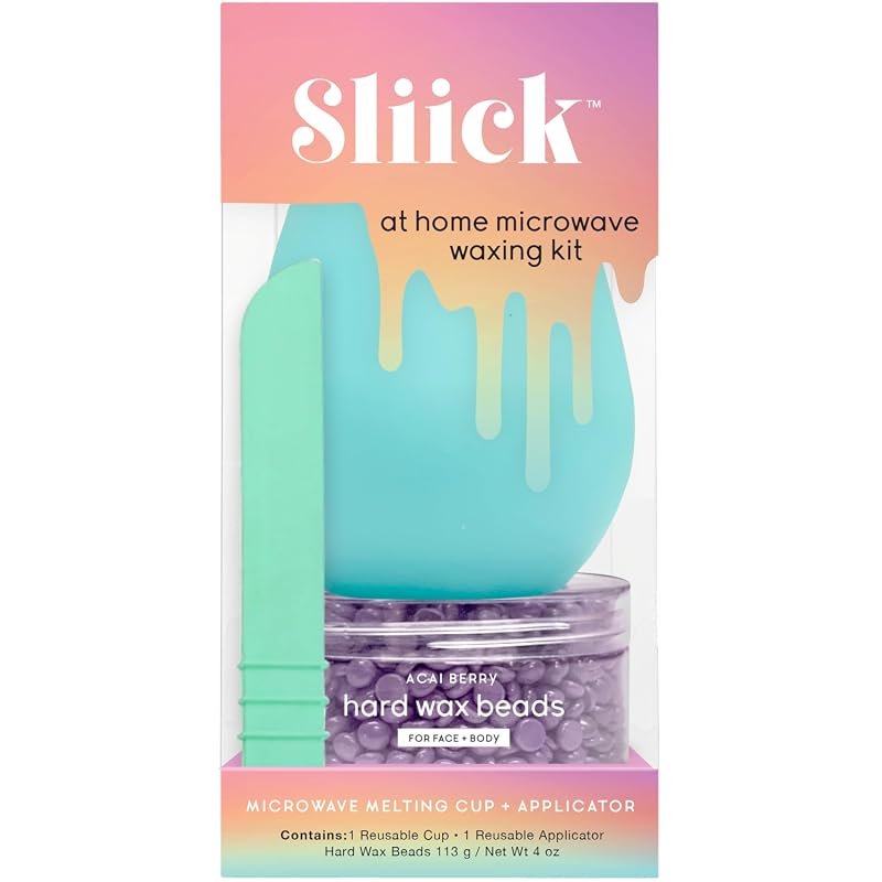 Sliick Waxing Kit – Acai Berry Scented Hard Wax with Melting Cup, Appl