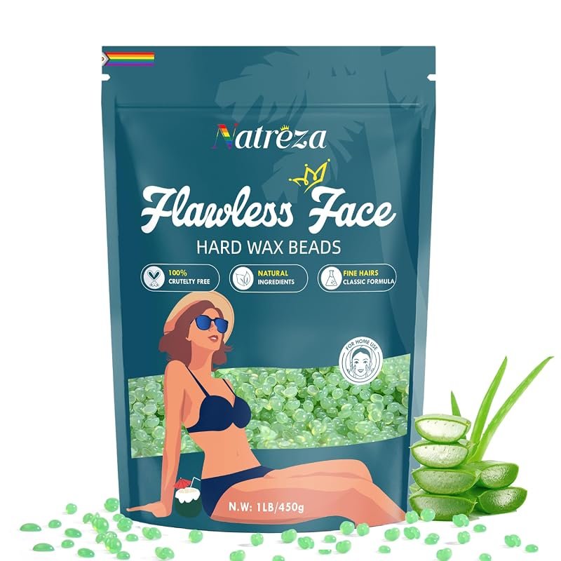 Aloe Vera hard wax beads, 1‑lb for hair removal, gentle formula suitab