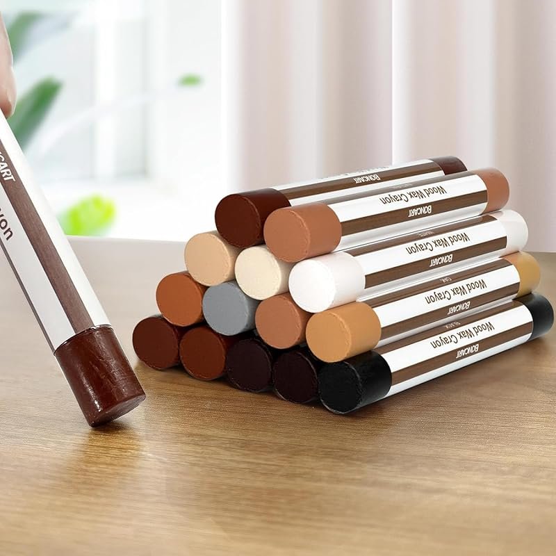 Boncart Wood Filler Sticks – 12 wood wax crayons for repairing scratch