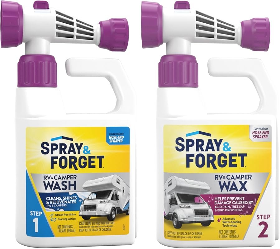 Spray & Forget RV & Camper Wash & Wax Combo – 1 qt Wash, 1 qt Wax with