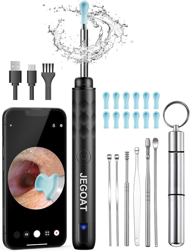 JEGOAT Ear Wax Removal Cleaner Featuring 1296P HD Camera, Self‑Adjusti
