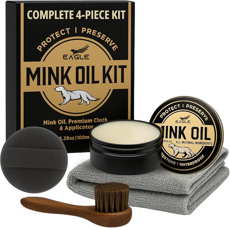 Mink Oil Leather Conditioner Kit 3.52 oz, Paste with Brush, Sponge and