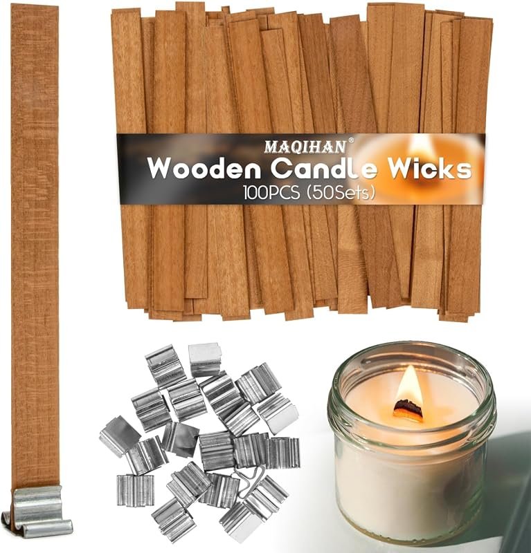 MAQIHAN 100-Piece Smokeless Wood Candle Wicks – Natural Wooden Wicks f