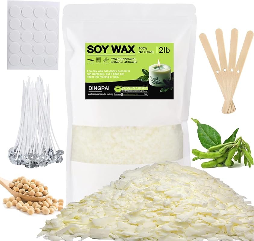DINGPAI Natural Soy Wax Flakes – 2 lb Organic Candle Making Wax, Easy 