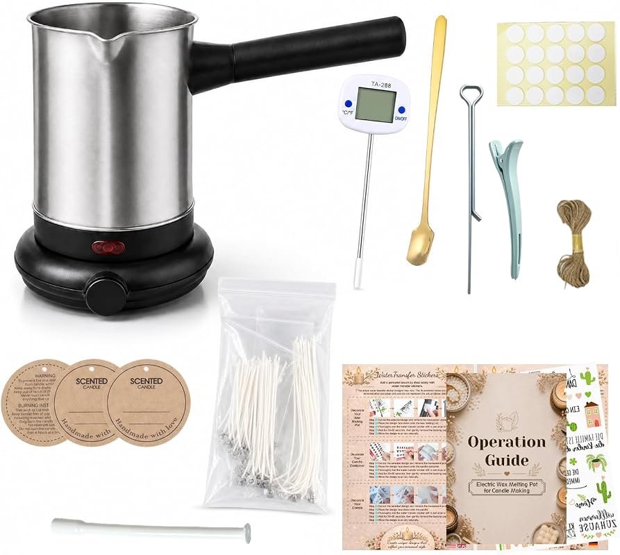 KQU Electric Wax Melting Pot with Thermomete & Wick Tools for Candle M