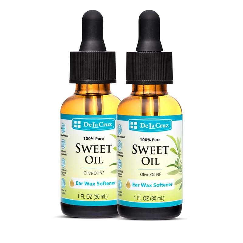 De La Cruz Sweet Oil Ear Oil – Natural Wax Softener, 1 fl oz bottles (
