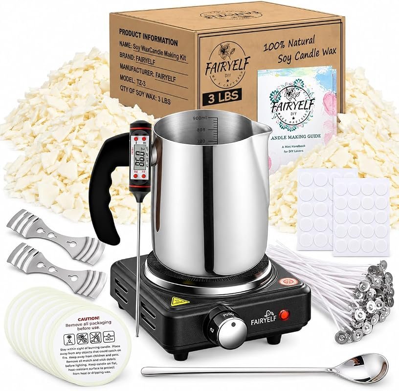 FAIRYELF 3lb Soy Wax Candle Making Kit – Complete DIY Craft Supplies f