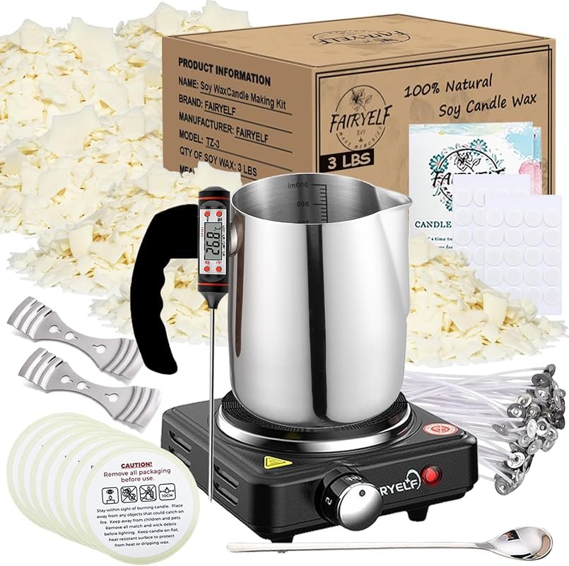 FAIRYELF 3‑lb Soy Wax Candle Making Kit – Complete DIY Craft Set for A
