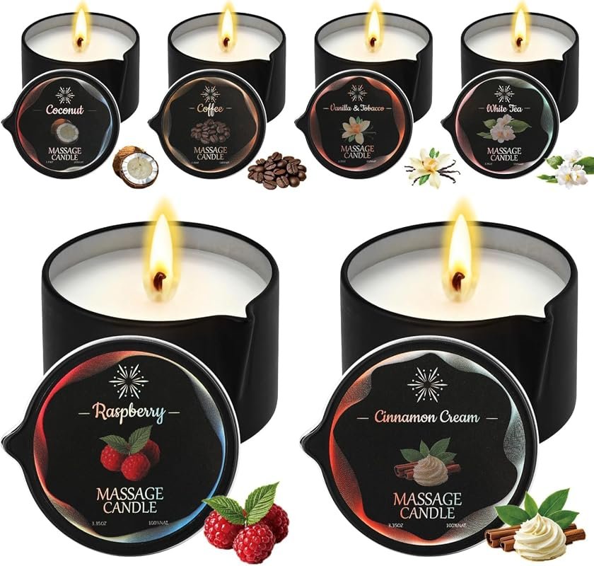 6‑Piece Low Temperature Massage Candle Set – 2.35 oz Soy Wax for Body 