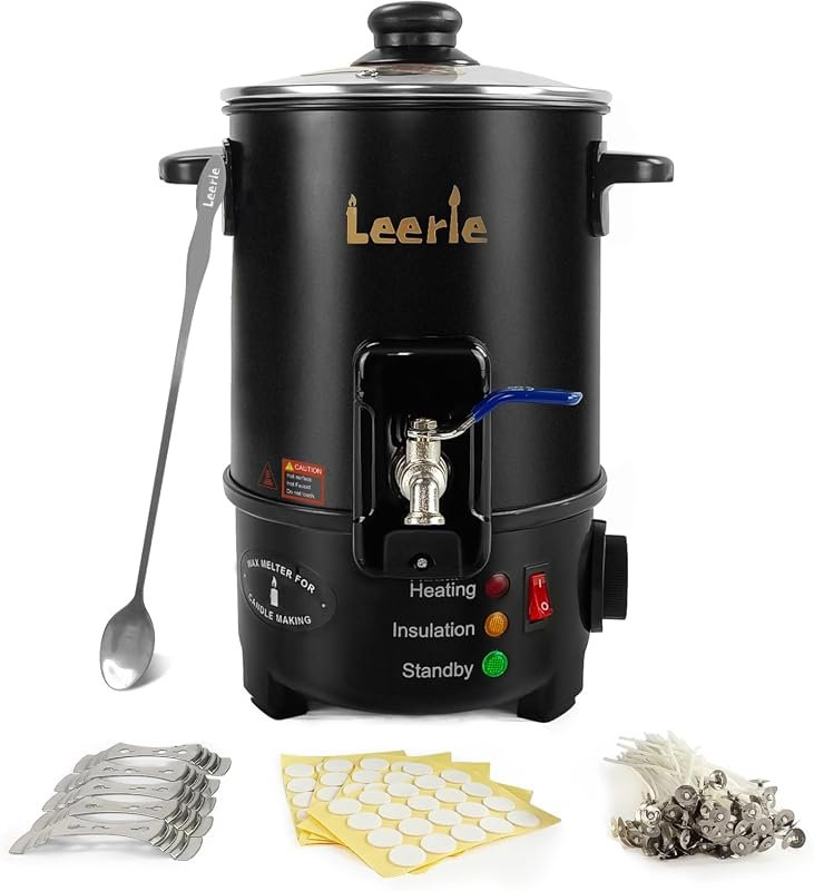 Leerie M4 8‑lb wax melter for candle making, brass core, temp control,