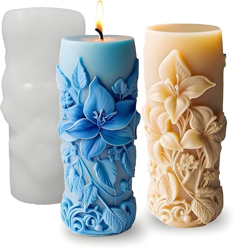 Elegant Lily Embossed 3D Silicone Candle Molds – Ideal for Wax‑Soap‑ 