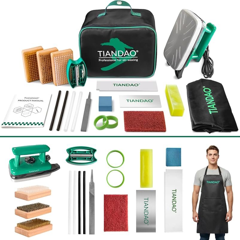 Ski Snowboard Tuning Waxing Kit – Includes Wax Iron, Edge Tuner, Scrapper, Brush, Base Cleaner