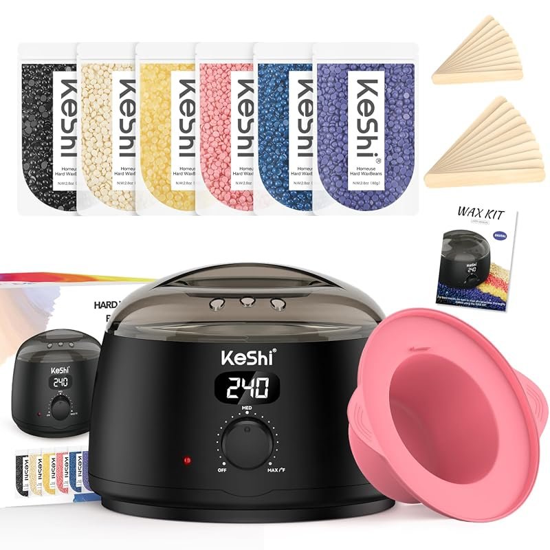 KeShi Digital Wax Warmer Kit – 6 Hard Wax Beads for At‑Home Face, Biki