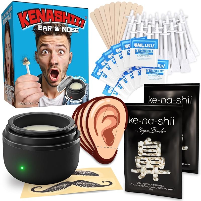 Kenashii Ear & Nose Waxing Kit – 100 g Wax, 24 Applicators, No Microwa